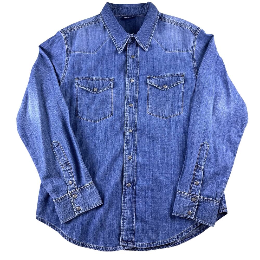 Mavi Unisex Denim Snap Shirt “John” Blue Long‎ Sleeve Size Large- Long Sleeve